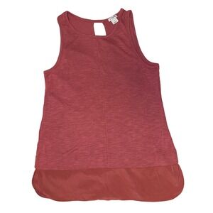 J.Crew Brick Red Slub Knit Mixed Media Layered Look Keyhole Back Tank Top XS